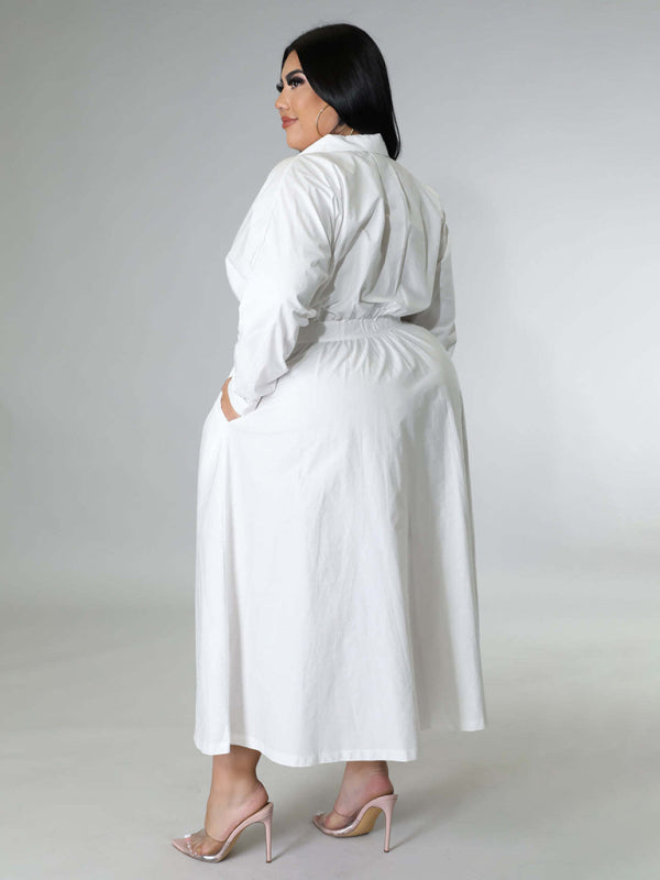 Relaxed Lapel Collar Midi Shirt Dress