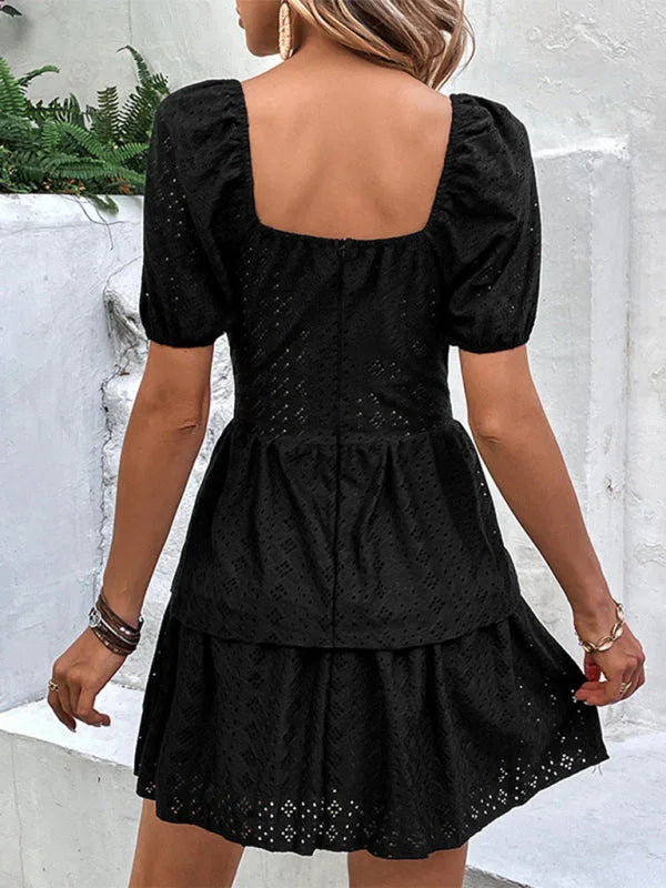 Romantic Black Embroidered Lace Mini Dress