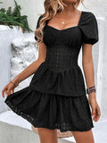 Romantic Black Embroidered Lace Mini Dress