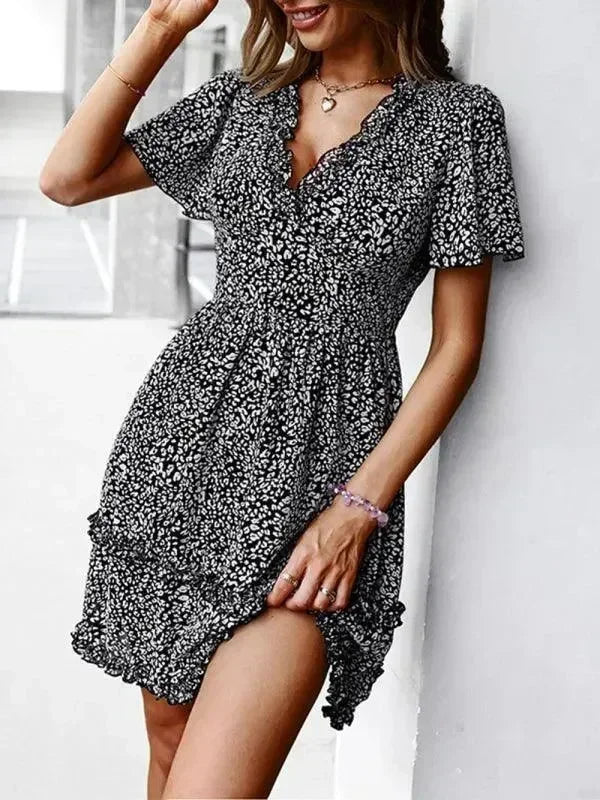 Romantic Blue Floral Cotton Mini Dress