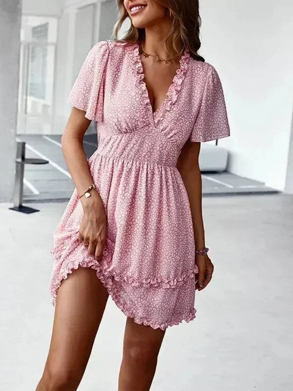 Romantic Blue Floral Cotton Mini Dress