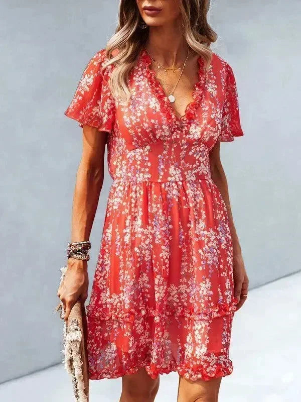 Romantic Blue Floral Cotton Mini Dress