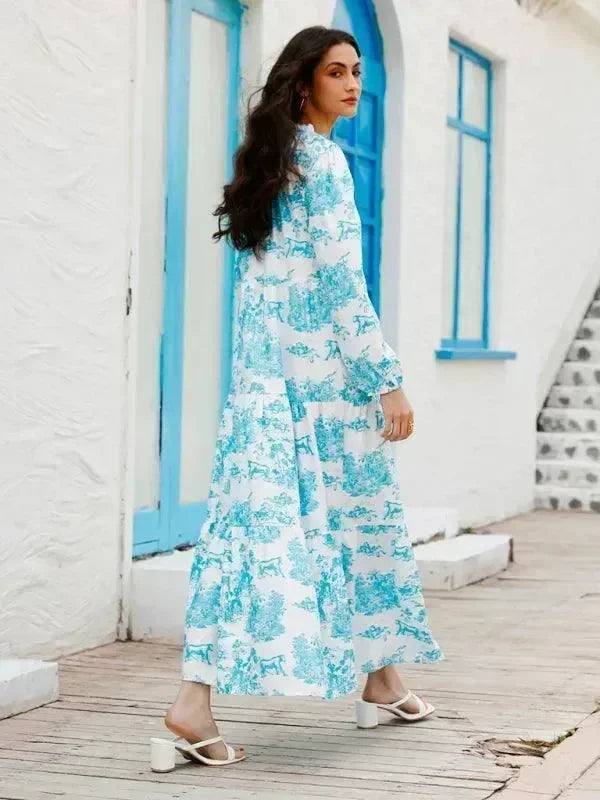 Romantic Blue Floral Tiered Maxi Dress