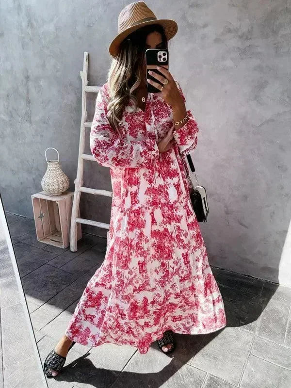 Romantic Blue Floral Tiered Maxi Dress