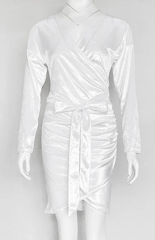 Romantic Blue Velvet Wrap Mini Dress