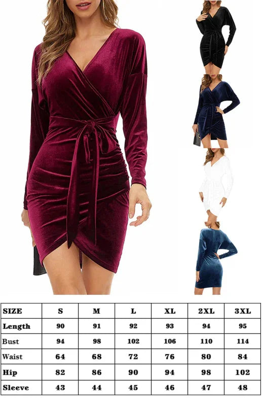 Romantic Blue Velvet Wrap Mini Dress