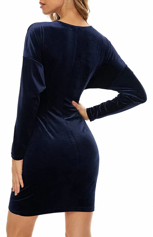Romantic Blue Velvet Wrap Mini Dress