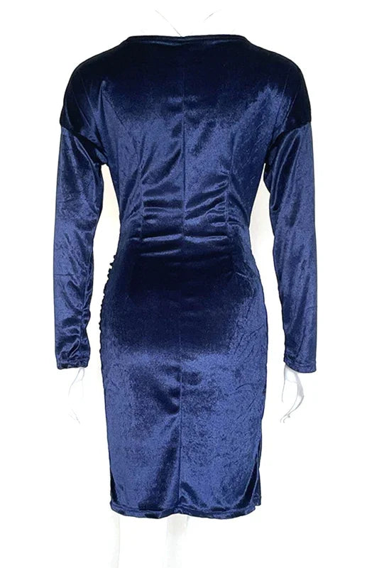 Romantic Blue Velvet Wrap Mini Dress