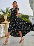 Romantic Floral Asymmetric Chiffon Maxi Dress