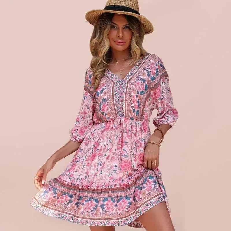 Romantic Floral Chiffon Balloon Mini Dress