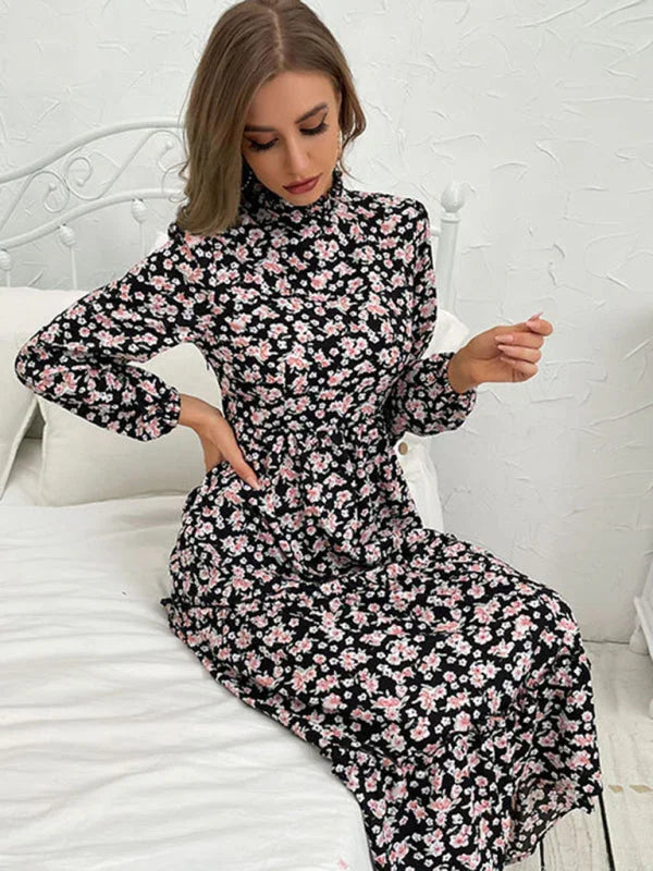 Romantic Floral Chiffon Pleated Midi Dress