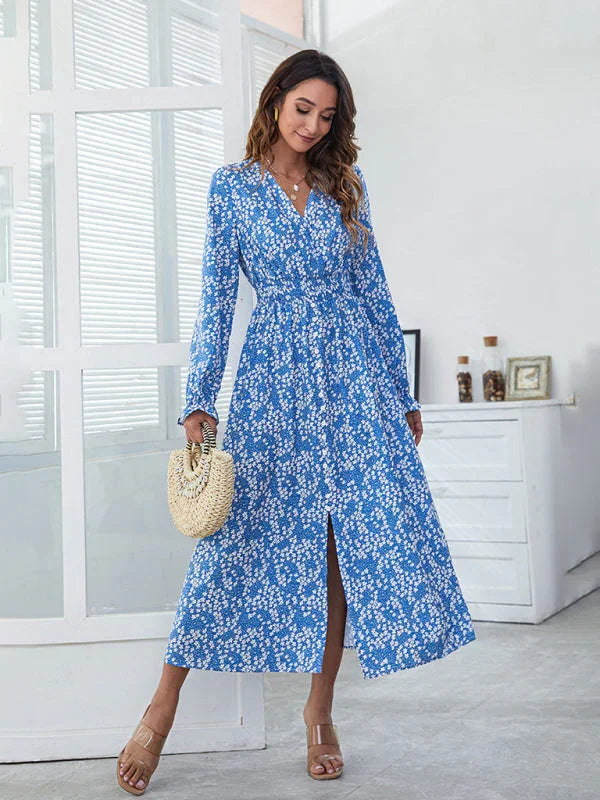 Romantic Floral Chiffon Wrap Midi Dress