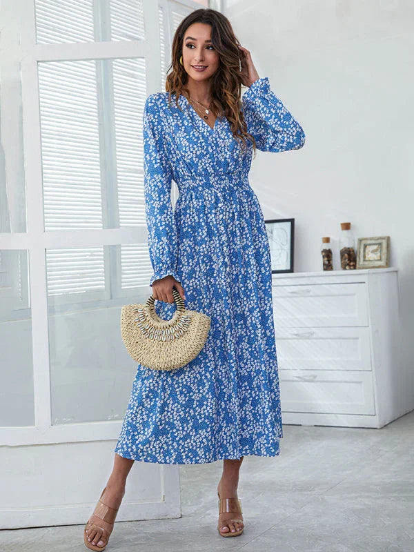 Romantic Floral Chiffon Wrap Midi Dress