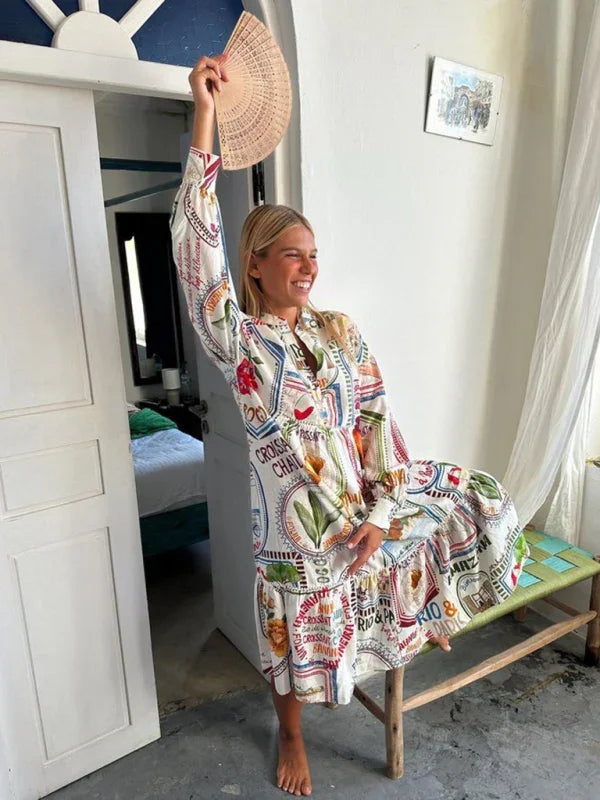 Romantic Floral Cotton Button Midi Dress