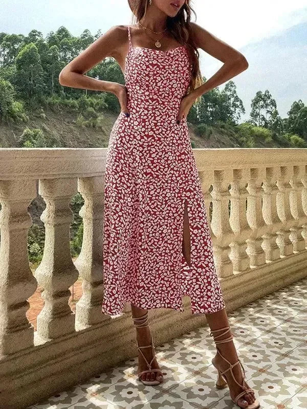Romantic Floral Cotton Square Neck Midi Dress