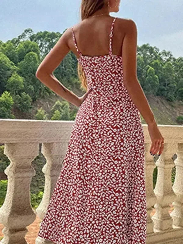 Romantic Floral Cotton Square Neck Midi Dress