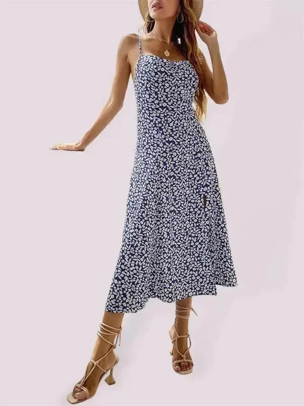 Romantic Floral Cotton Square Neck Midi Dress