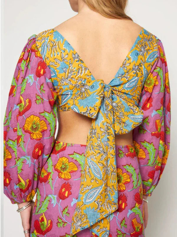 Romantic Floral Lantern Sleeve Midi Dress