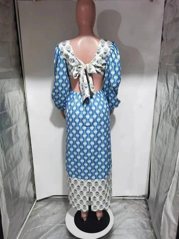 Romantic Floral Lantern Sleeve Midi Dress