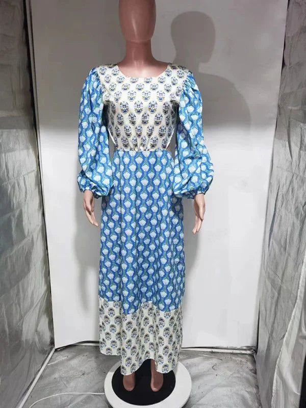 Romantic Floral Lantern Sleeve Midi Dress