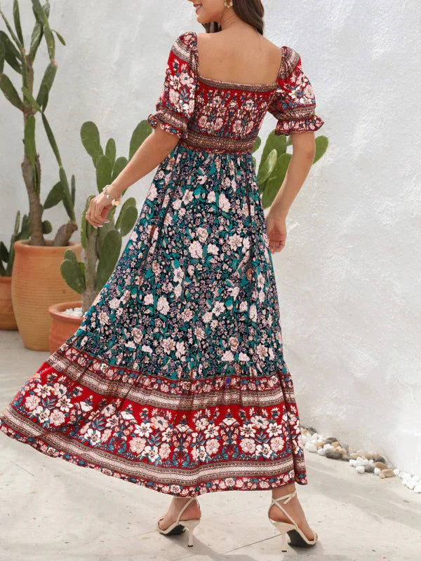 Romantic Floral Off Shoulder Maxi Dress