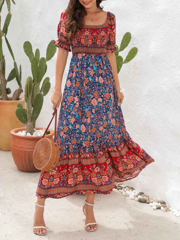 Romantic Floral Off Shoulder Maxi Dress