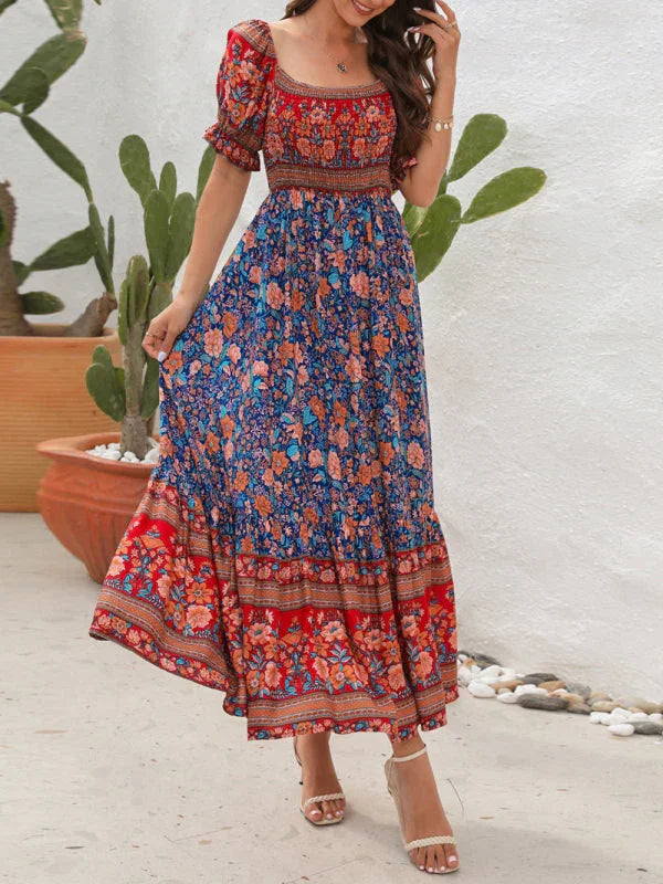 Romantic Floral Off Shoulder Maxi Dress