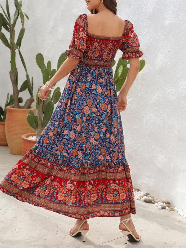 Romantic Floral Off Shoulder Maxi Dress