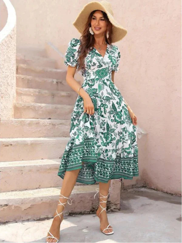 Romantic Floral Puff Sleeve Maxi Dress