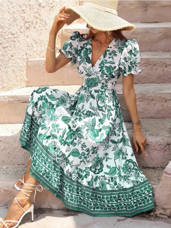 Romantic Floral Puff Sleeve Maxi Dress