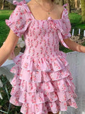 Romantic Floral Tiered Chiffon Mini Dress
