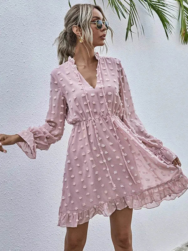 Romantic Pink Polka Dot Mini Dress