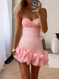 Romantic Pink Sweetheart Satin Mini Dress