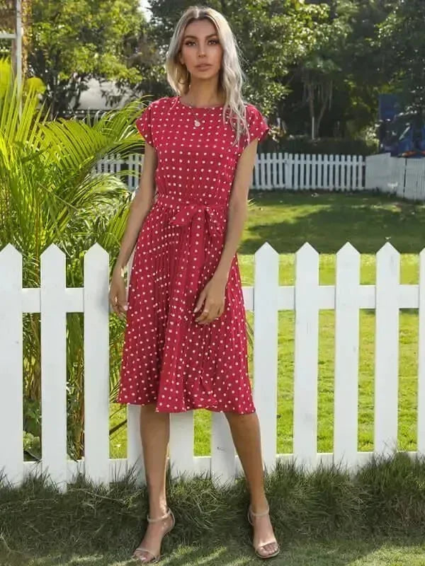 Romantic Polka Dot Chiffon Midi Dress