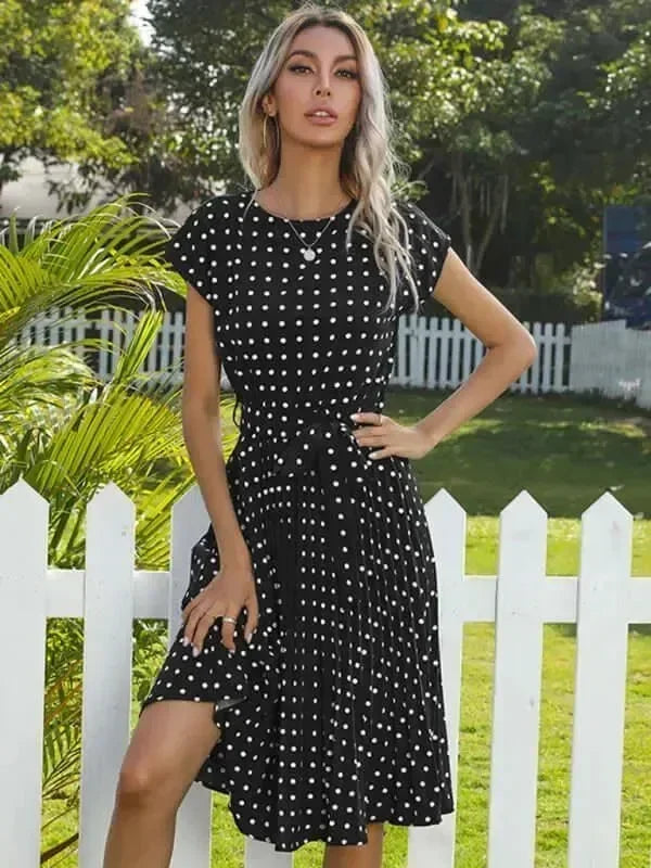 Romantic Polka Dot Chiffon Midi Dress
