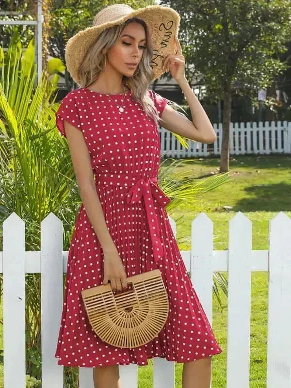 Romantic Polka Dot Chiffon Midi Dress