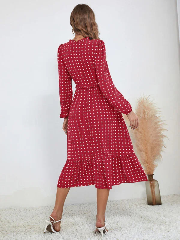 Romantic Polka Dot Cotton Midi Dress