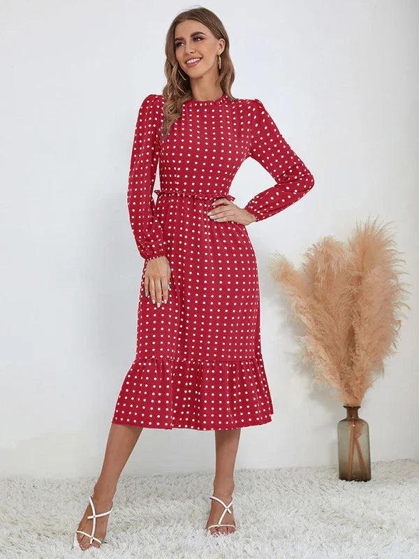 Romantic Polka Dot Cotton Midi Dress