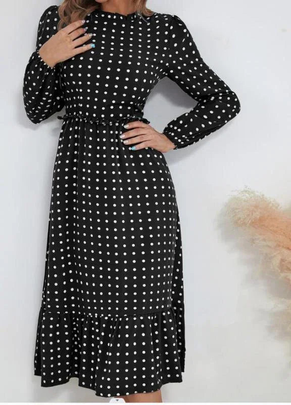 Romantic Polka Dot Cotton Midi Dress