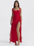 Romantic Red Chiffon Maxi Evening Dress