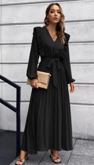 Romantic Red Pleated Wrap Maxi Dress