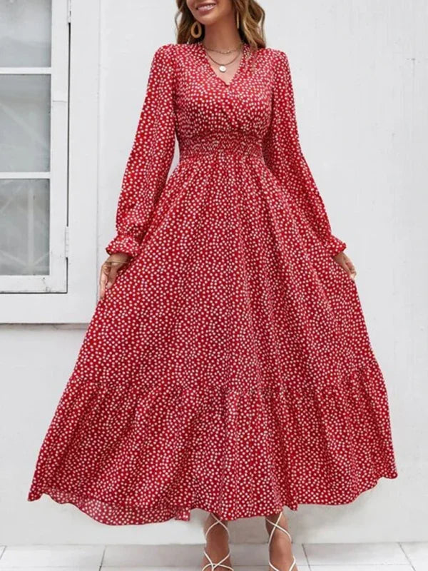 Romantic Red Polka Dot Maxi Dress