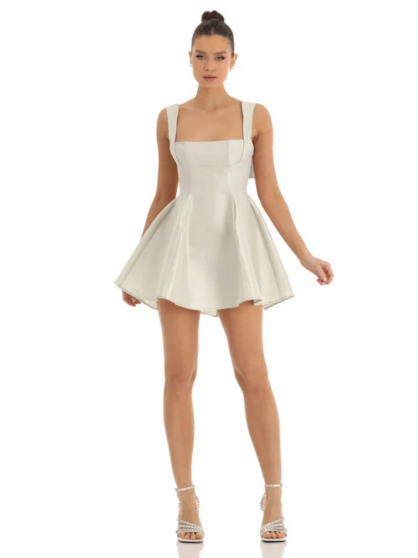 Romantic Satin Bow Skater Mini Dress