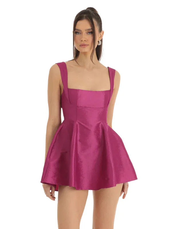 Romantic Satin Bow Skater Mini Dress