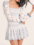 Romantic White Embroidered Puff Sleeve Dress