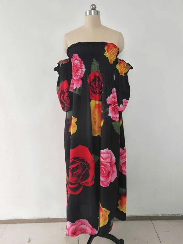 Romantic White Floral Chiffon Maxi Dress