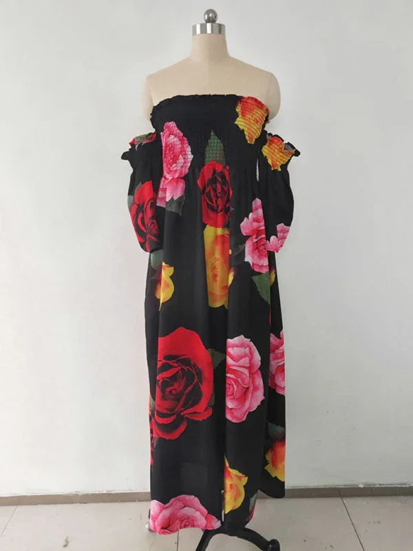 Romantic White Floral Chiffon Maxi Dress