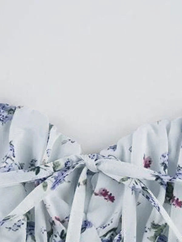 Romantic White Floral Chiffon Mini Dress