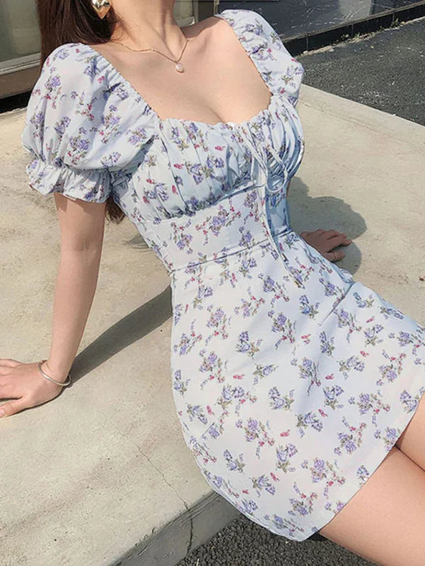 Romantic White Floral Chiffon Mini Dress