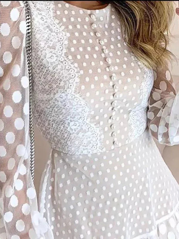 Romantic White Lace Polka Dot Mini Dress
